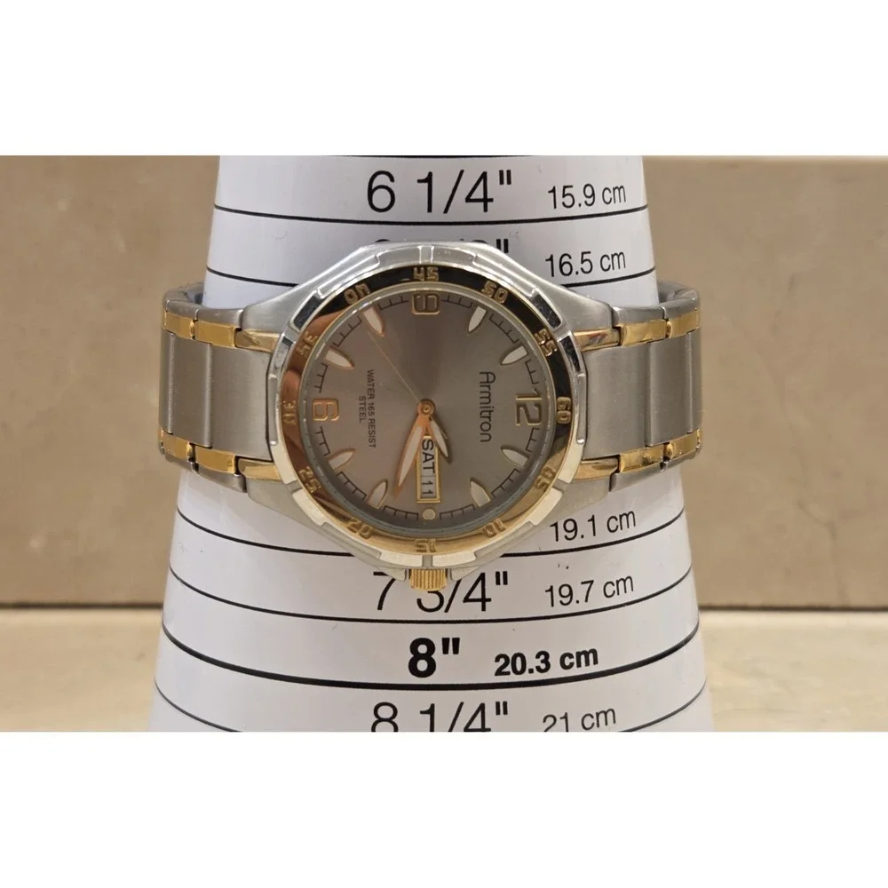 Armitron Day Date Spanish Water Resistant Chrono Stainless Two Tone Watch Quartz